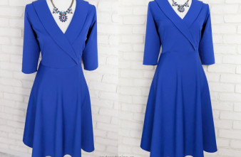 Rochie Clos Albastra cu Guler Intors