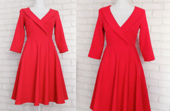 Rochie Clos Rosie cu Guler Intors