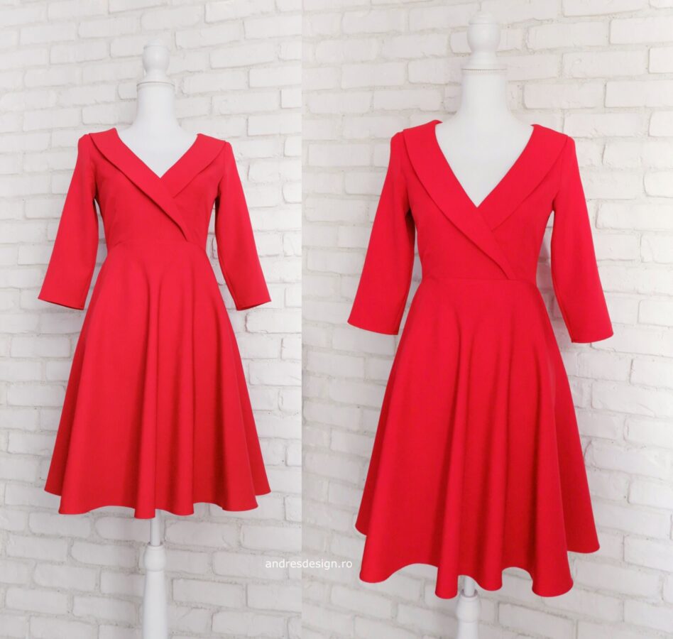 Rochie Clos Rosie cu Guler Întors