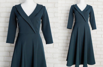 Rochie Clos Verde Inchis cu Guler Intors