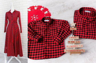 Set Haine Familie Stofa Carouri Rosu cu Negru