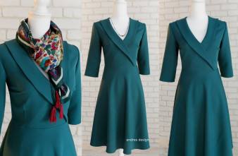 Rochie Clos Verde cu Guler Intors