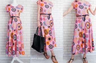 Bluza si Fusta Vaporoase Roz cu Print Multicolor