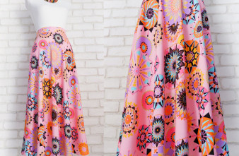 Fusta Vaporoasa Roz cu Print Multicolor