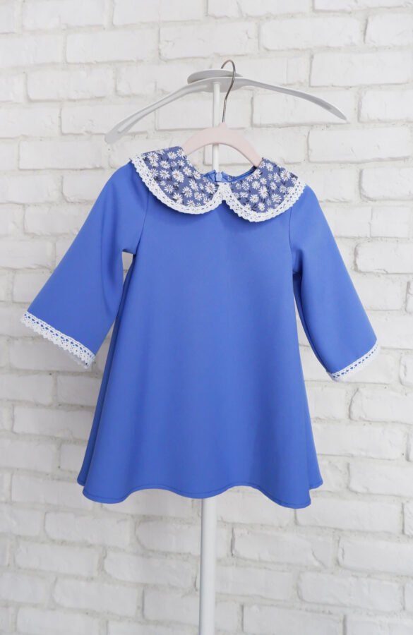 Rochiță Fetițe Bleu Serenity cu Guler Margarete și Dantela – 1