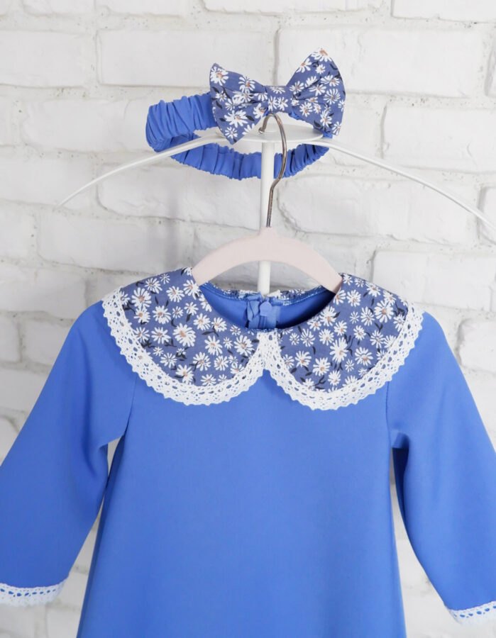 Rochiță Fetițe Bleu Serenity cu Guler Margarete și Dantela – 3