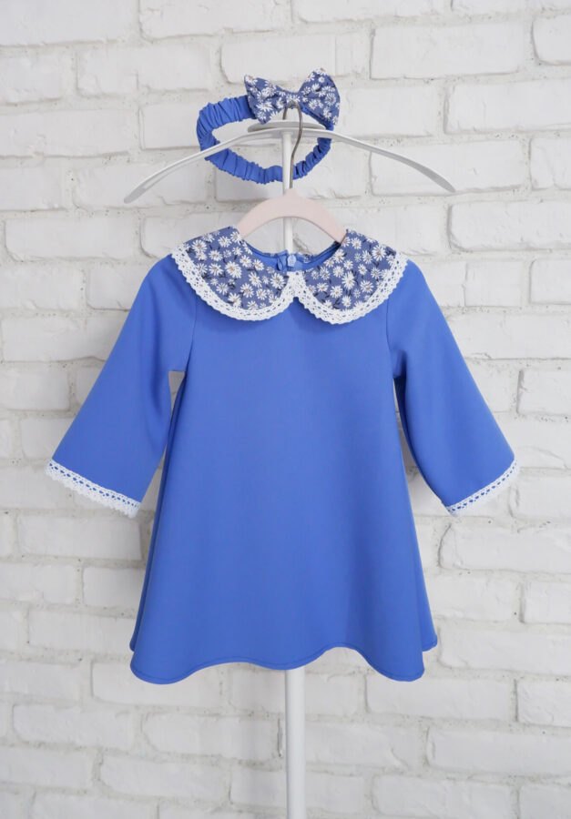 Rochiță Fetițe Bleu Serenity cu Guler Margarete și Dantela – 2
