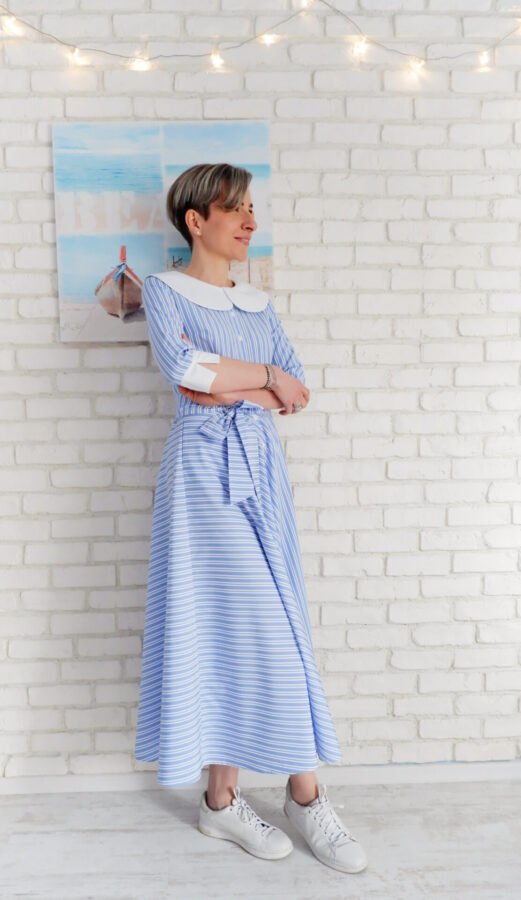 Rochie Cămașă Bleu cu Guler Mare Rotund – 2