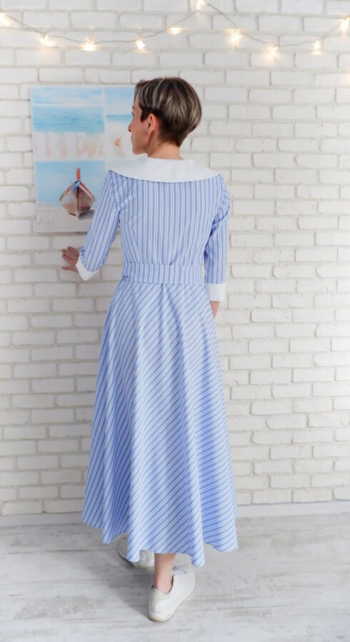 Rochie Cămașă Bleu cu Guler Mare Rotund – 4