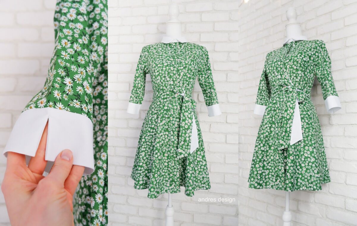 Rochie Cămașă Verde cu Margarete Albe