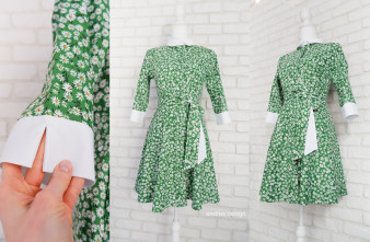 Rochie Camasa Verde cu Margarete Albe