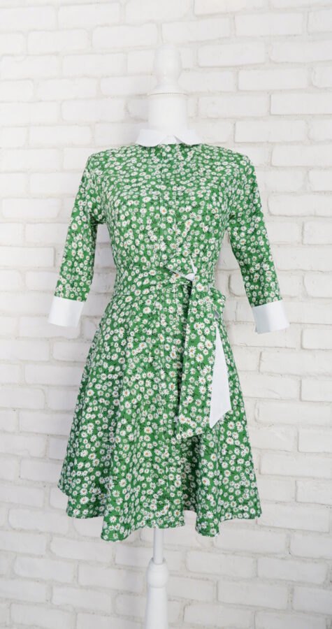 Rochie Cămașă Verde cu Margarete Albe – 1