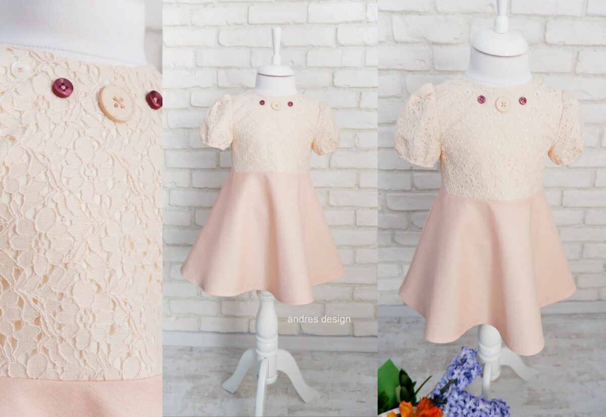 Rochiță Elegantă Fetițe Dantelă Roz Piersică