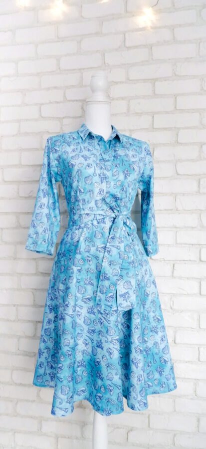 Rochie Cămașă Turcoaz cu Imprimeu Marin – 1