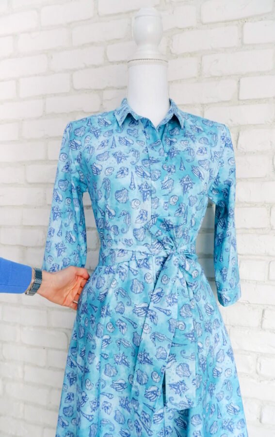 Rochie Cămașă Turcoaz cu Imprimeu Marin – 2