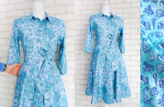 Rochie Camasa Turcoaz cu Imprimeu Marin