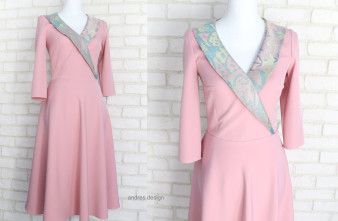 Rochie Clos Roz Prafuit cu Guler Intors
