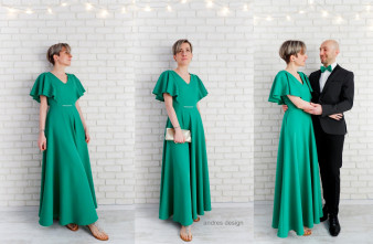 Rochie Lunga Eleganta Verde cu Volane pe Umeri