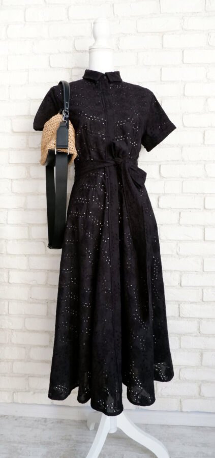 Rochie Cămașă Pânză Brodată Neagră – 1