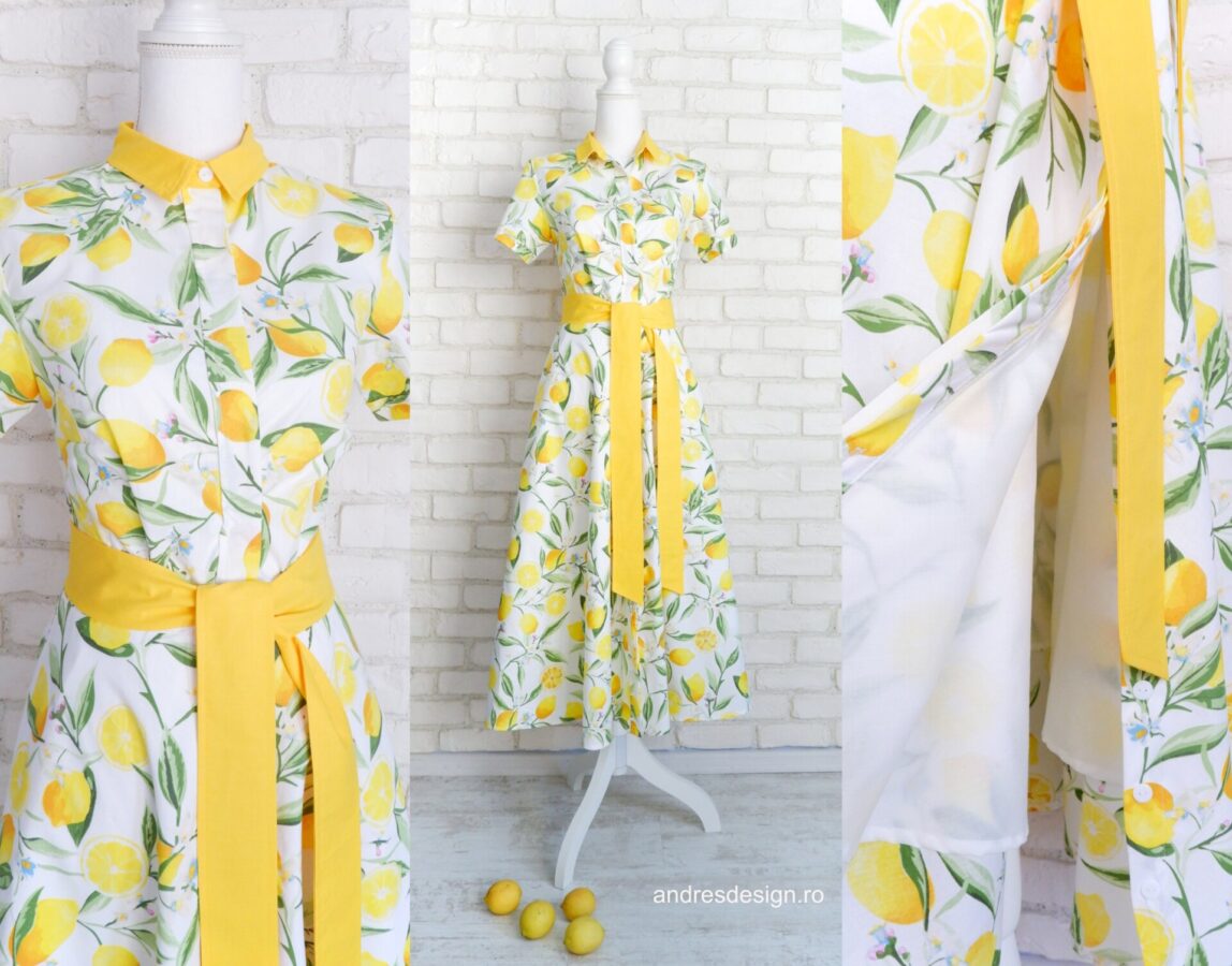 Rochie Cămașă Lămâi Mânecă Scurtă