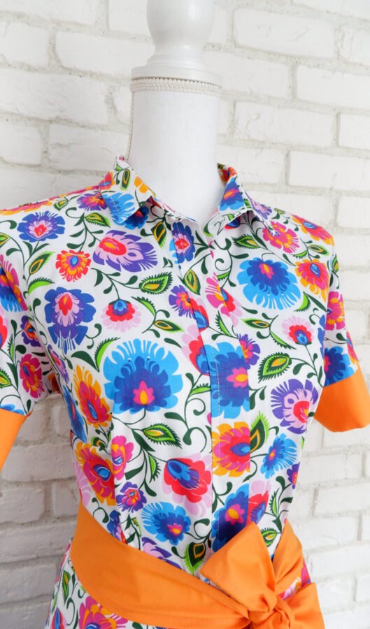 Rochie Cămașă Motive Tradiționale Flori Colorate – 2