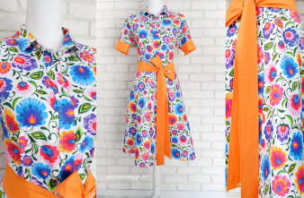 Rochie Camasa Motive Traditionale Flori Colorate