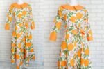 Rochie Camasa Portocale cu Guler Mare Rotund