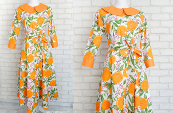 Rochie Camasa Portocale cu Guler Mare Rotund