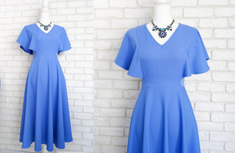 Rochie Clos Eleganta Bleu Serenity cu Volane pe Umeri