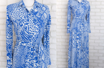 Rochie Vaporoasa Animal Print Albastru cu Alb (masura S, unicat)