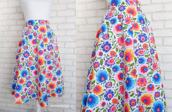 Fusta Clos Motive Traditionale Flori Colorate