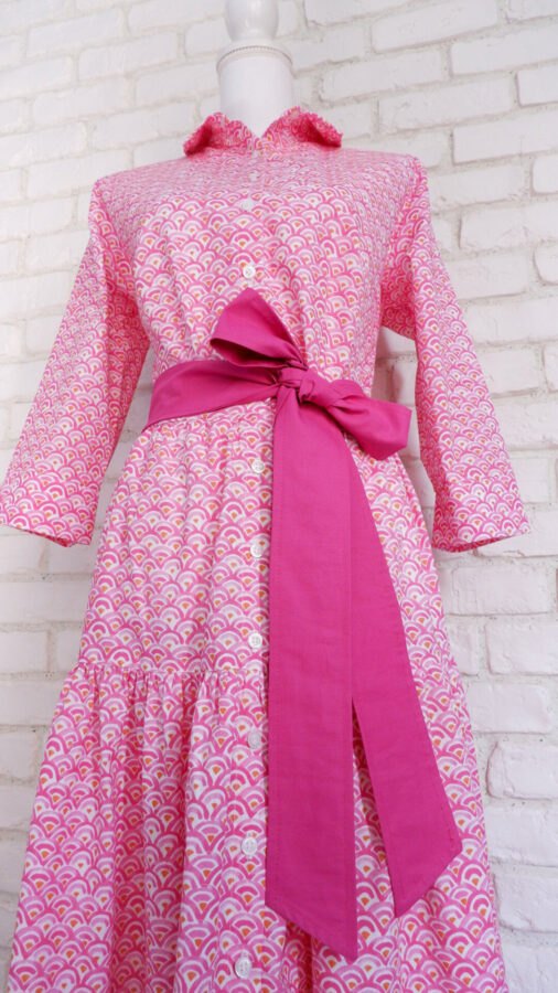 Rochie Cămașă Lungă Volane Încrețite Roz – 2