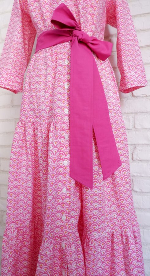 Rochie Cămașă Lungă Volane Încrețite Roz – 3