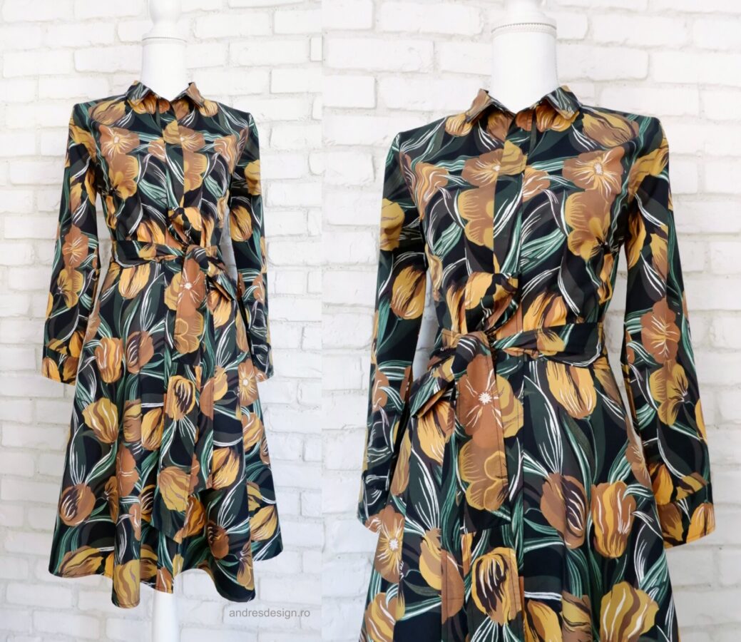Rochie Cămașă Flori Ocru