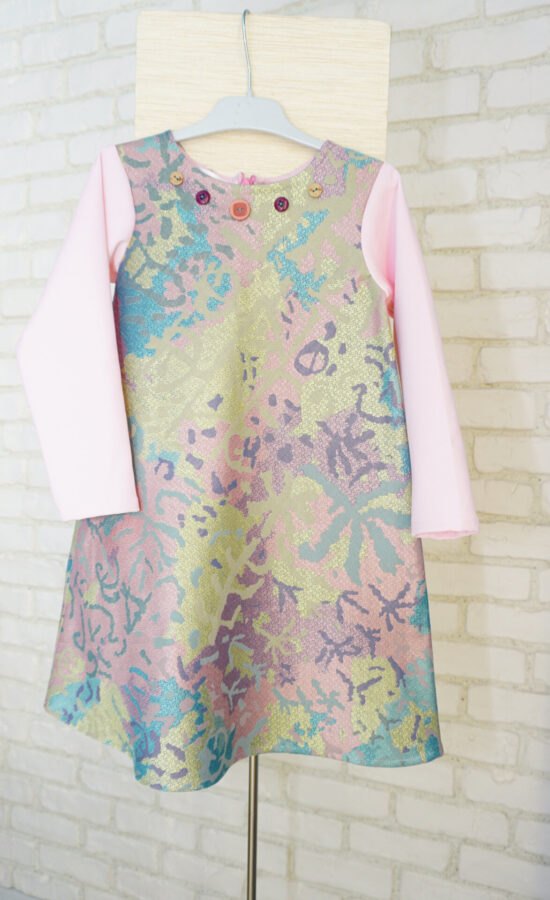 Rochii Mama Fiica Roz cu Brocart Pastel – 3