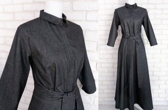 Rochie Camasa Lunga Stofa Gri Inchis Negru