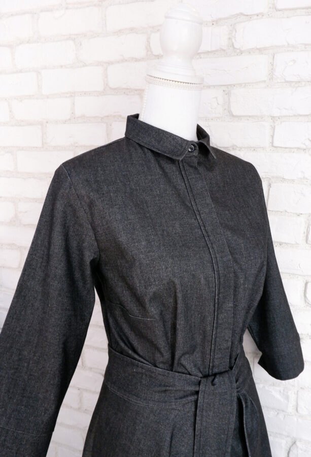 Rochie Cămașă Lungă Stofă Gri Închis Negru – 2