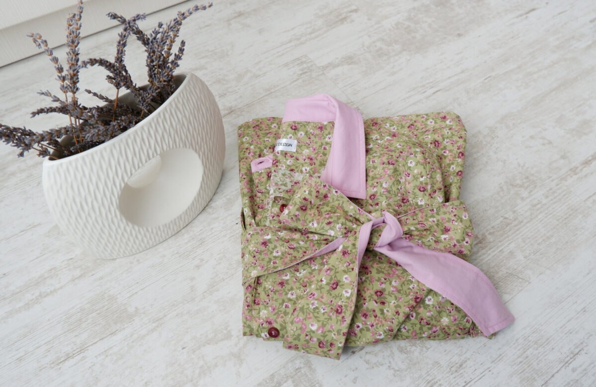 Rochie Cămașă Vernil cu Flori Mici Mov Lila – 3
