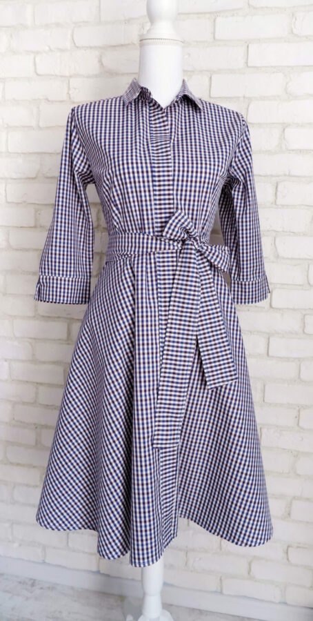 Rochie Cămașă Carouri Alb Bleumarin – 1