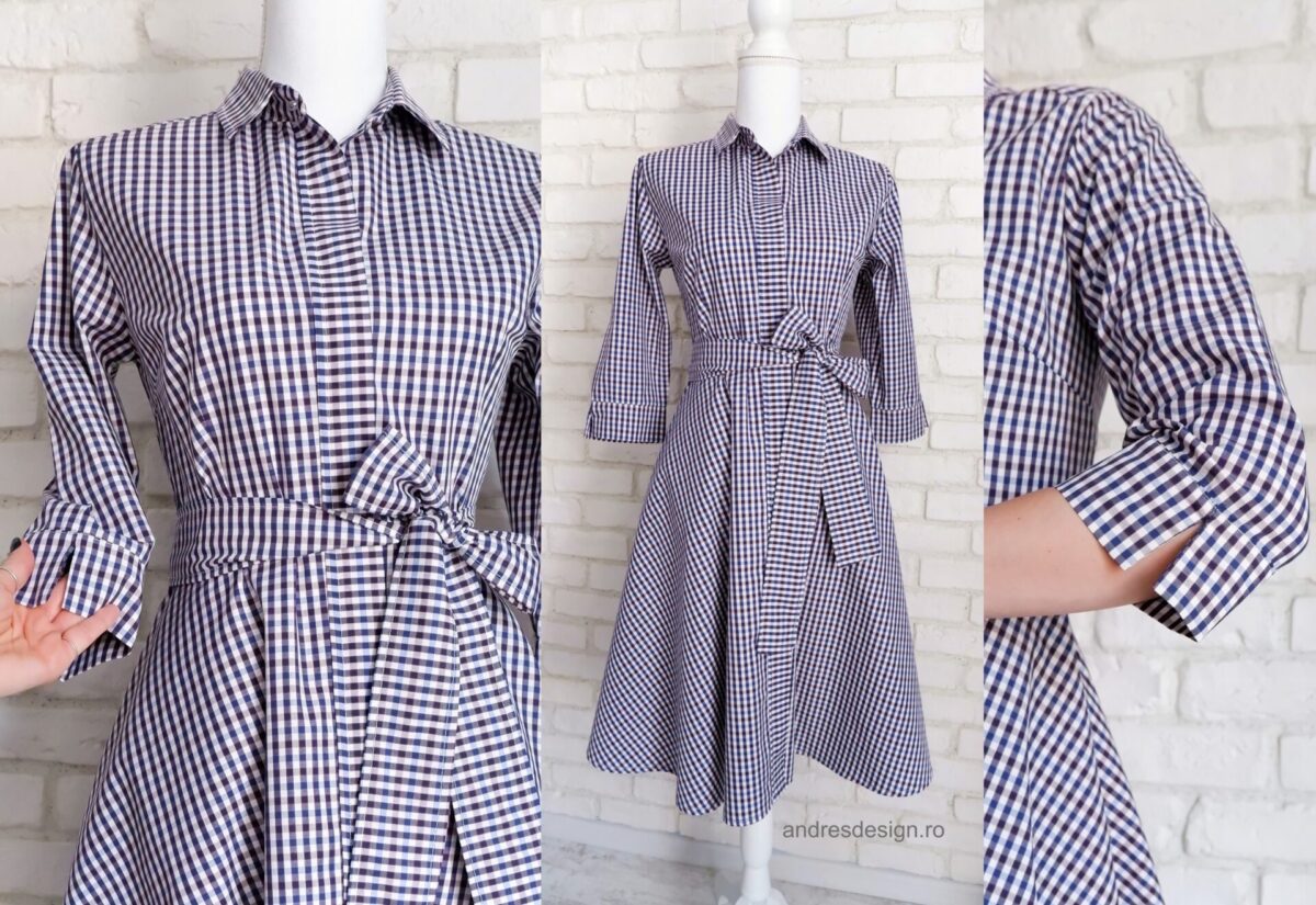 Rochie Cămașă Carouri Alb Bleumarin