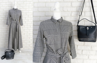Rochie Camasa Stofa Negru cu Alb