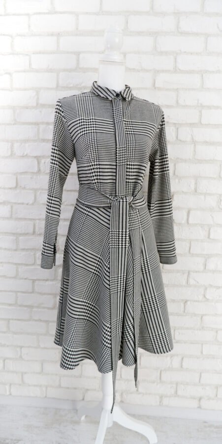 Rochie Cămașă Stofă Negru cu Alb – 4