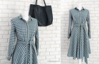 Rochie Camasa Stofa Picior de Cocos Turcoaz cu Crem