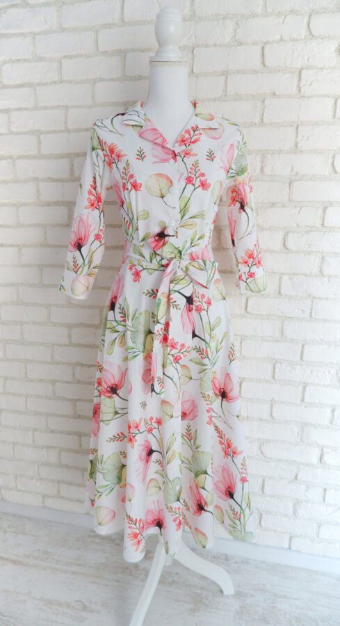 Rochie Cămașă cu Revere Imprimeu Maci – 1