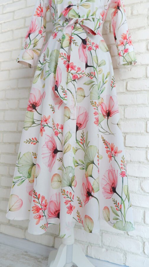 Rochie Cămașă cu Revere Imprimeu Maci – 2