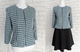 Sacou cu Fermoar Stofa Turcoaz cu Crem