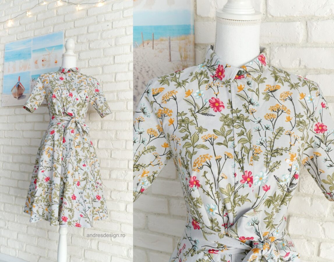 Rochie Cămașă Mânecă Scurtă Flori de Câmp