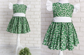 Rochita Incretita Fetite Verde cu Margarete