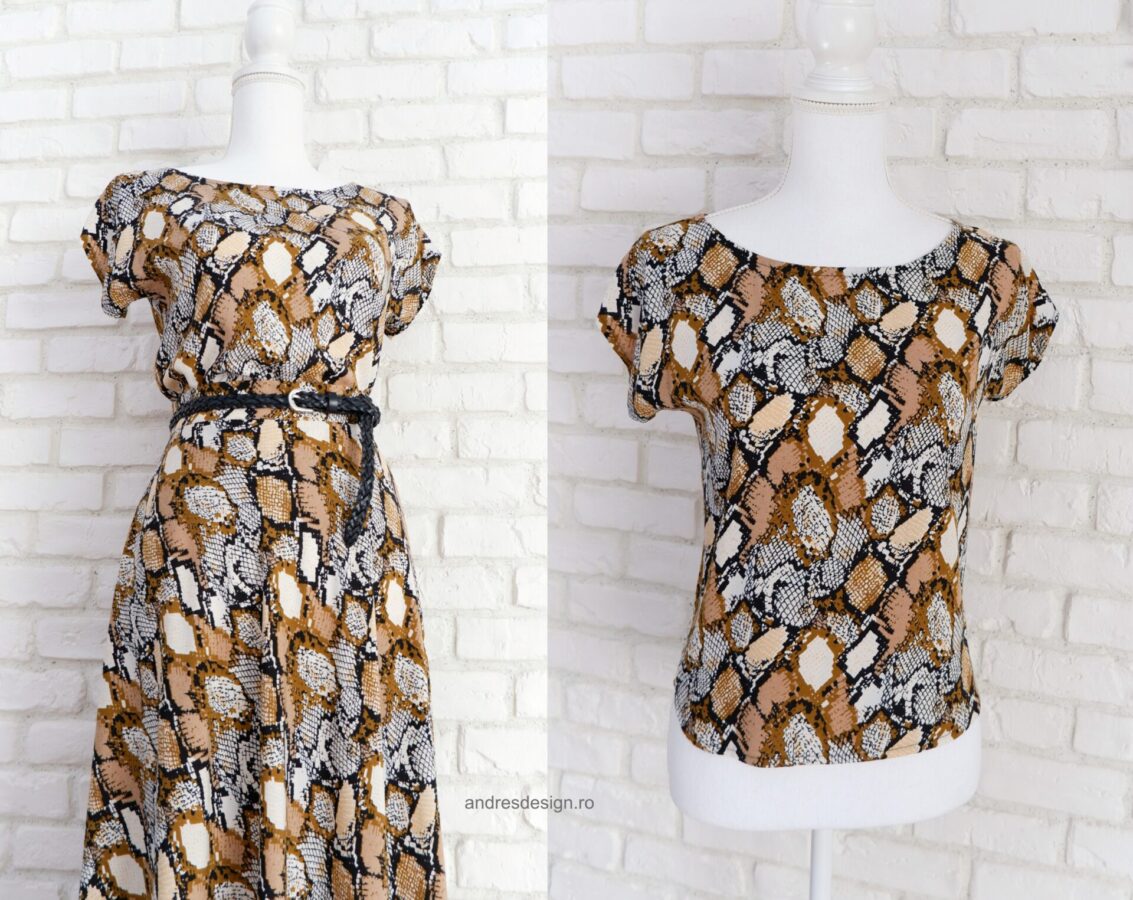 Bluza Vaporoasă Print Șarpe Bej cu Negru
