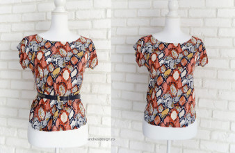 Bluza Vaporoasa Print Sarpe Caramiziu cu Bleumarin